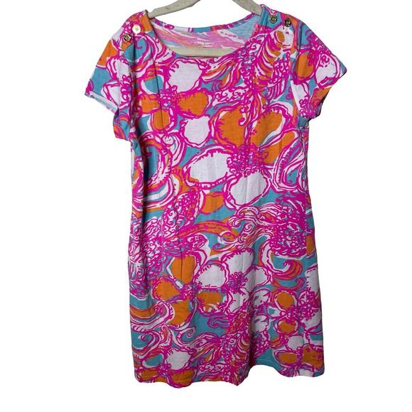 LillyPulitzer 100% cotton girl pink multicolor dress sz L 8-10